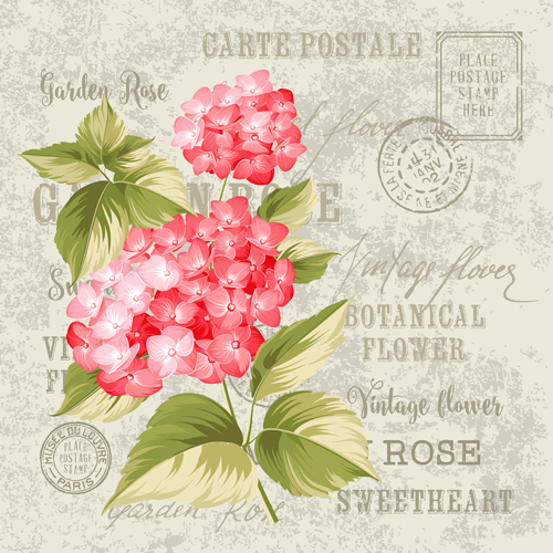 Flower with stamp vintage vectors material 02 vintage stamp material flower   