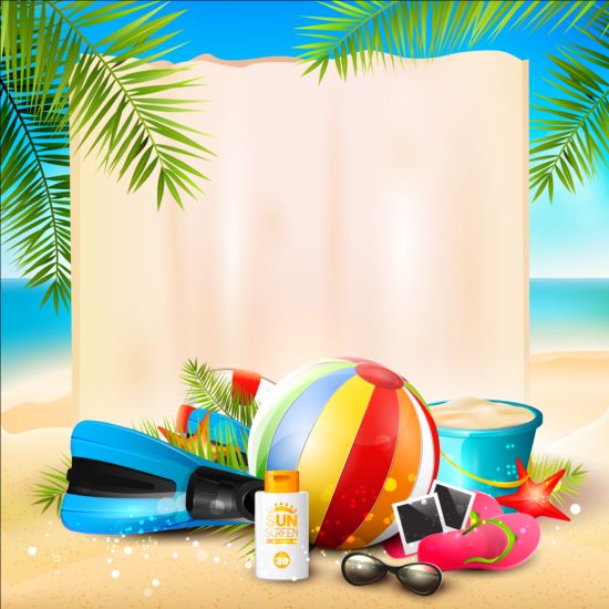 Tropical paradise summer holiday and paper background vector 02 tropical summer paradise paper holiday background   