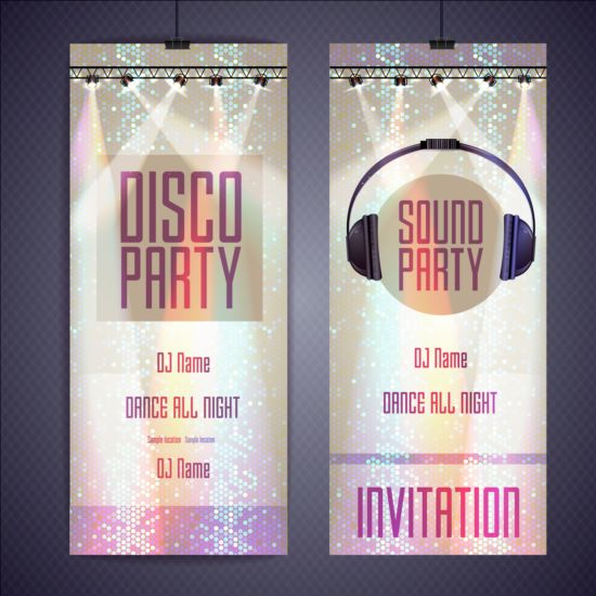 Shiny disco party invitation card vector 02 shiny party invitation disco card   