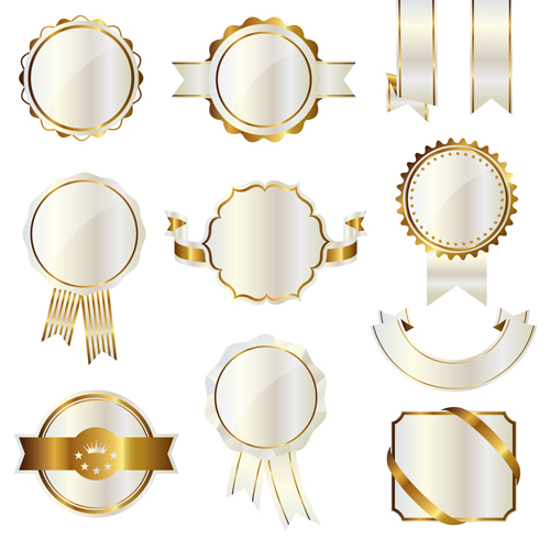 White with golden ribbon and labels vintage vector 09 white ribbon labels golden   