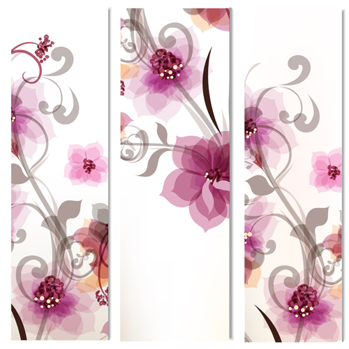 Watercolor pink flowers banners vector watercolor pink flowers banners   