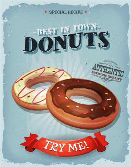 donuts poster vintage grunge vector vintage poster grunge donuts   