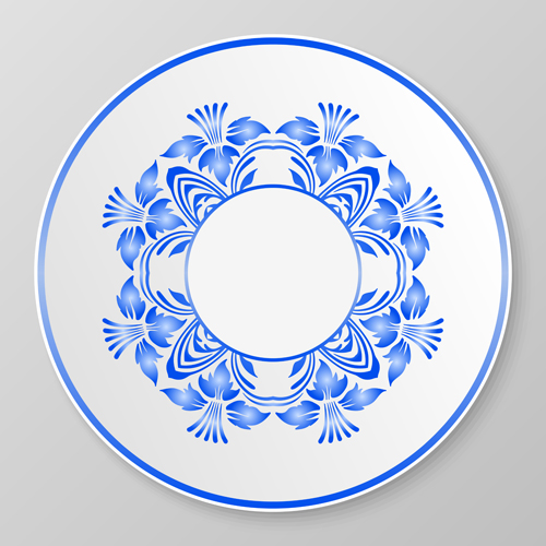 Blue floral ornament with Plates vector plates ornament floral blue   