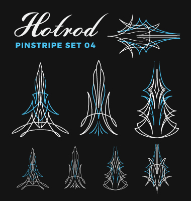 Hotrod pinstripe vector illustration set 04 Hotrod，pinstripe   