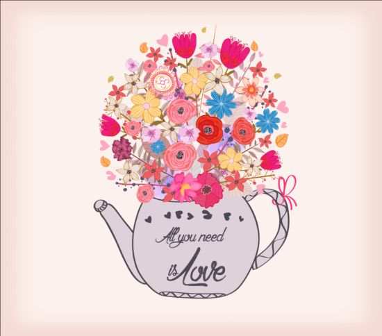 Watercolor flowers and cup tea hand drawn vector 01 watercolor tea hand flowers drawn cup   