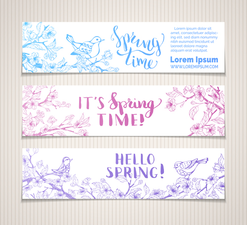 Hand drawn spring banners vector 02 spring hand drawn banners   