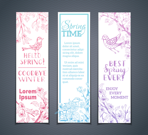 Hand drawn spring banners vector 03 spring hand drawn banners   