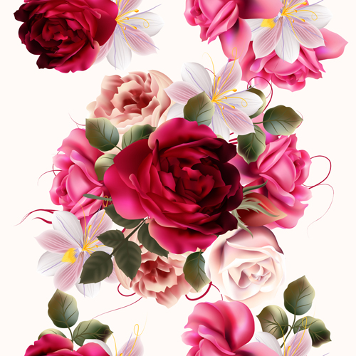 Roses and huasinth flowers seamless pattern vector seamless roses pattern huasinth flowers   