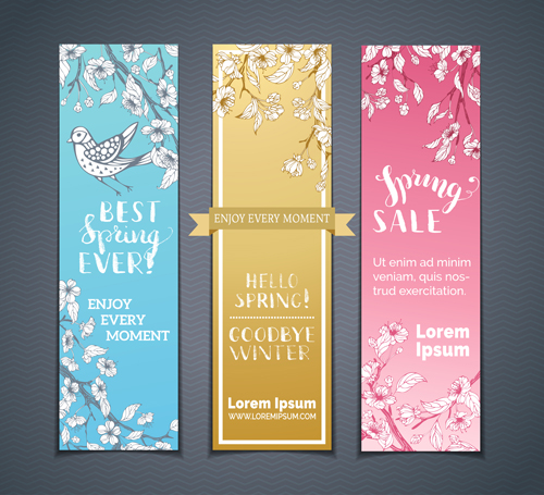 Hand drawn spring banners vector 01 spring hand drawn banners   