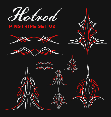 Hotrod pinstripe vector illustration set 02 pinstripe，Hotrod   