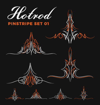 Hotrod pinstripe vector illustration set 01 Hotrod，pinstripe   