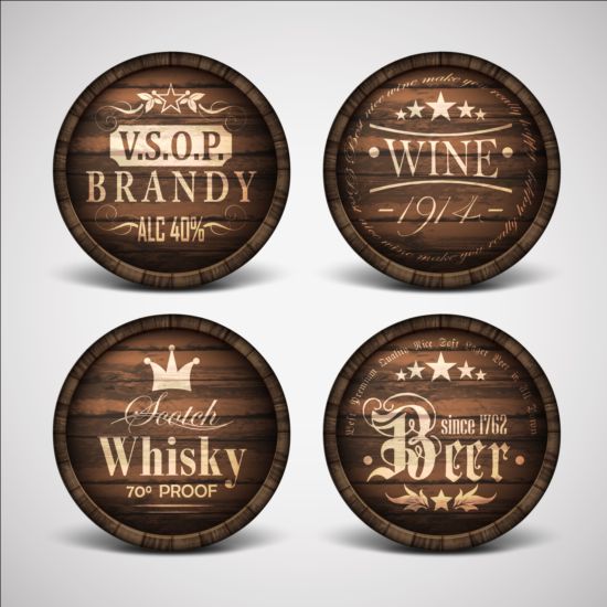 Drink wood casks labels vector 02 wood labels drink casks   