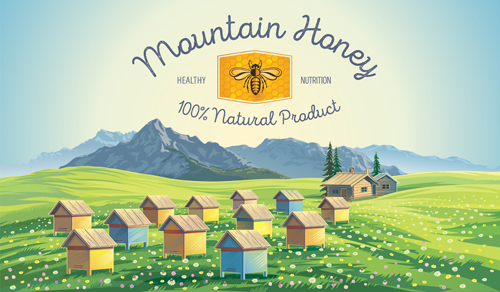Honey with farm landscape vector 02 landscape honey farm   