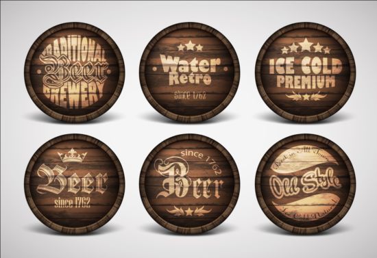 Drink wood casks labels vector 01 wood labels drink casks   