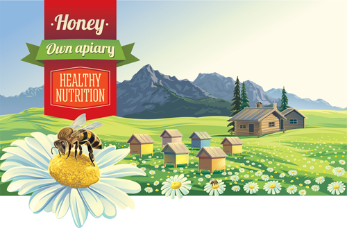 Honey with farm landscape vector 01 landscape honey farm   