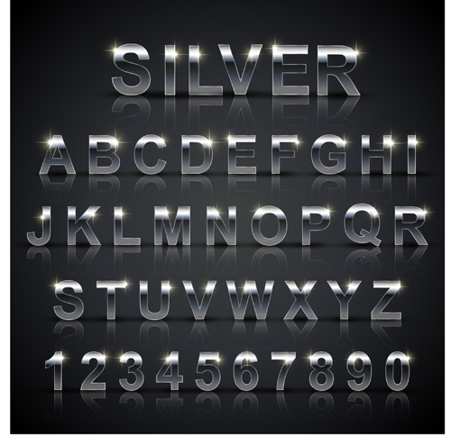 Silver material number with alphabet vector silver number material alphabet   