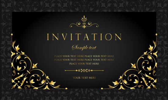 Black and gold vintage style invitation card vector 04 vintage style invitation gold card black   