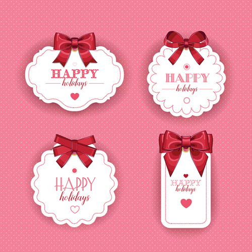 Red bow with white holiday cards vector 03 white red holiday cards bow   