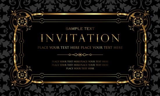 Black and gold vintage style invitation card vector 03 vintage style invitation gold card black   