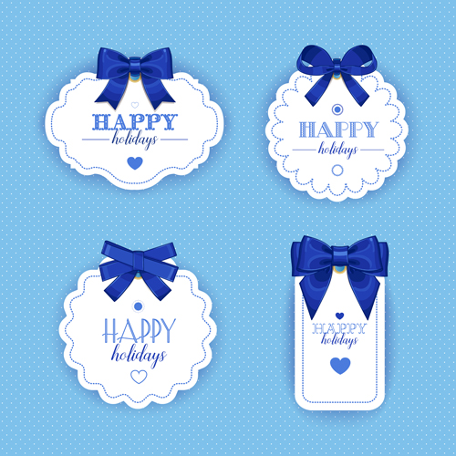 Blue bow with white holiday cards vector 03 white holiday cards bow blue   