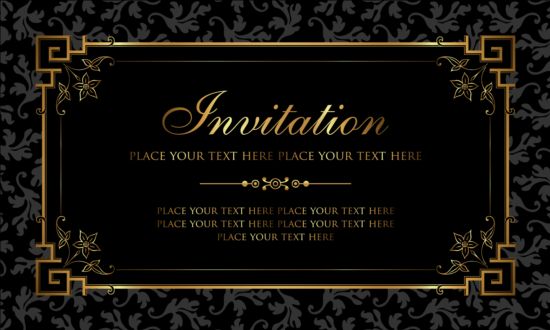 Black and gold vintage style invitation card vector 02 vintage style invitation gold card black   