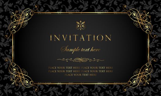 Black and gold vintage style invitation card vector 01 vintage style invitation gold card black   