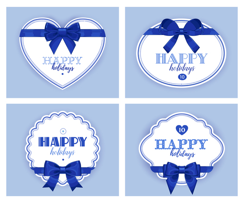 Blue bow with white holiday cards vector 01 white holiday cards bow blue   