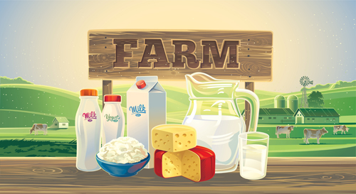 Farm landscape with milk product vector material 04 product milk landscape farm   