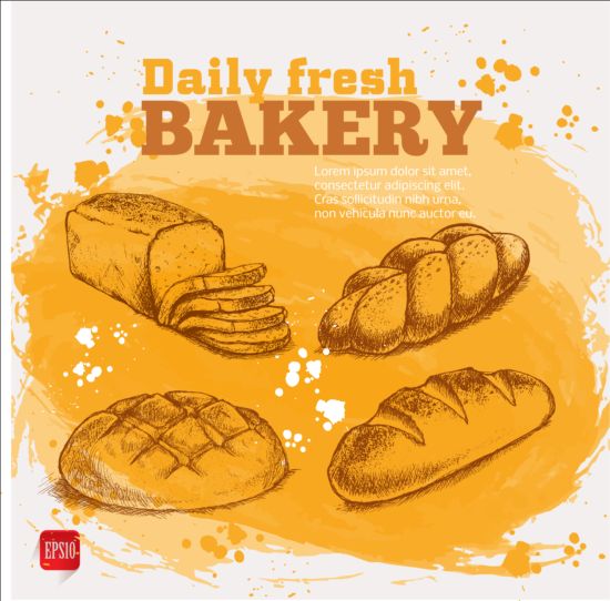 Fresh bread with bakery poster hand drawn vector 13 poster hand fresh drawn bread bakery   