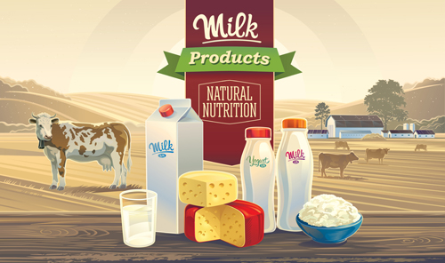 Farm landscape with milk product vector material 03 product milk landscape farm   
