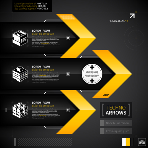 Black with yellow tech infographic vector 07 yellow tech infographic black   