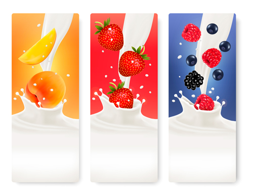 Fruits with splash milk vector banner 11 splash milk fruits banner   