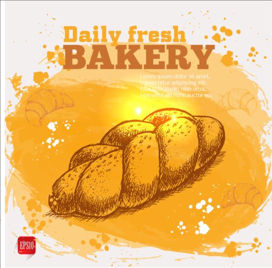 Fresh bread with bakery poster hand drawn vector 12 poster hand fresh drawn bread bakery   