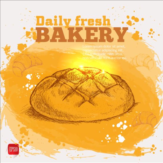 Fresh bread with bakery poster hand drawn vector 11 poster hand fresh drawn bread bakery   