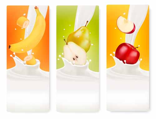 Fruits with splash milk vector banner 10 splash milk fruits banner   