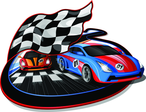 Car racing with flag vector material 02 racing flag car   