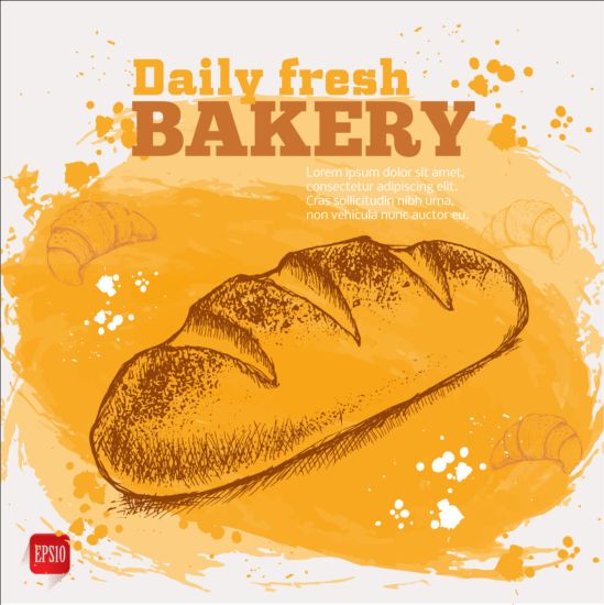 Fresh bread with bakery poster hand drawn vector 10 poster hand fresh drawn bread bakery   
