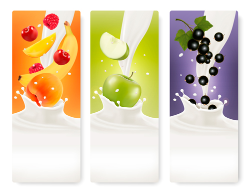 Fruits with splash milk vector banner 09 splash milk fruits banner   