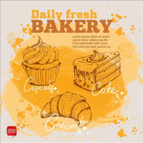 Fresh bread with bakery poster hand drawn vector 08 poster hand fresh drawn bread bakery   