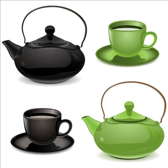 Teapot and cup black with blue vector teapot cup blue black   