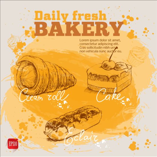 Fresh bread with bakery poster hand drawn vector 07 poster hand fresh drawn bread bakery   