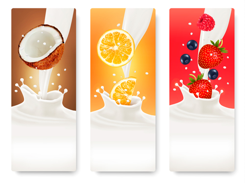 Fruits with splash milk vector banner 07 splash milk fruits banner   