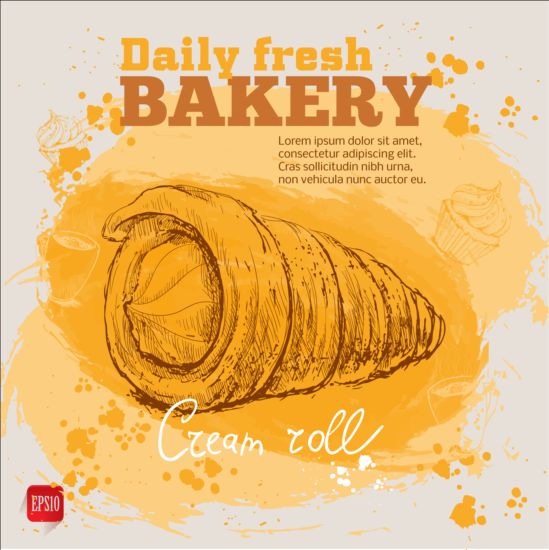 Fresh bread with bakery poster hand drawn vector 06 poster hand fresh drawn bread bakery   