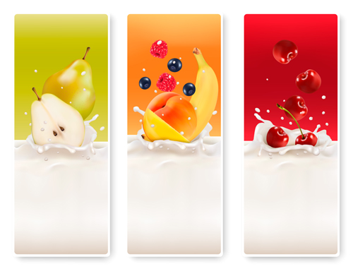 Fruits with splash milk vector banner 06 splash milk fruits banner   