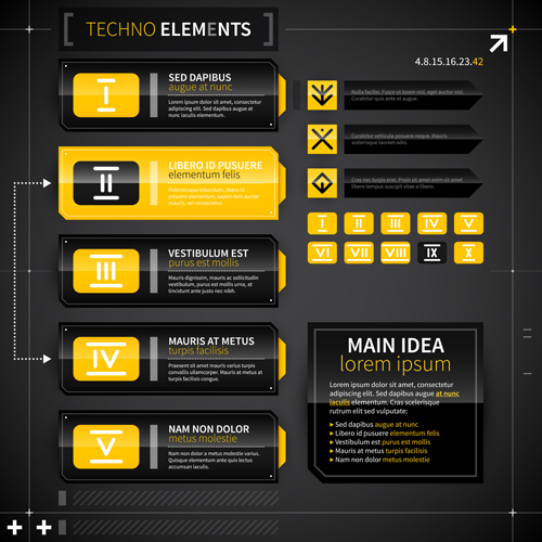 Black with yellow tech infographic vector 01 yellow tech infographic black   