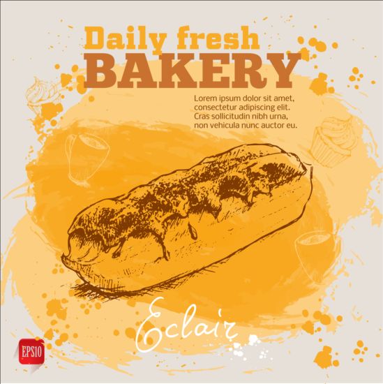 Fresh bread with bakery poster hand drawn vector 05 poster hand fresh drawn bread bakery   