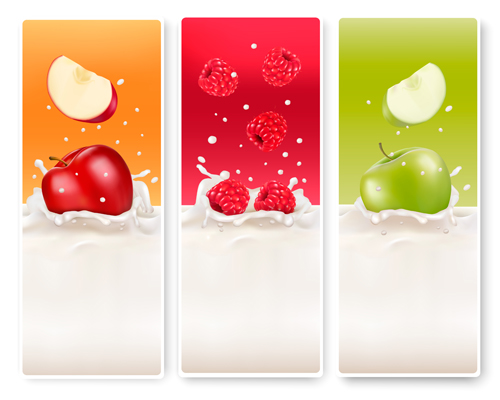 Fruits with splash milk vector banner 05 splash milk fruits banner   