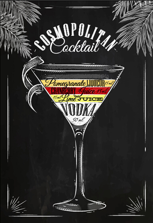 Hand drawn alcoholic cocktails with blackboard poster vector 01 poster hand drawn cocktails blackboard alcoholic   