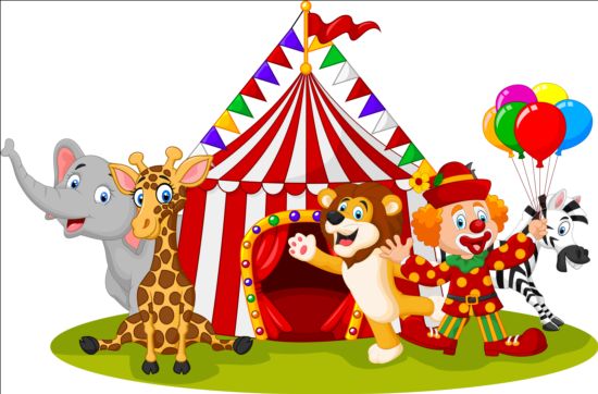 Circus and clown with cute animal vector 01 cute clown Circus Animal   