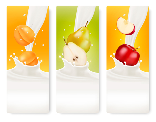 Fruits with splash milk vector banner 14 splash milk fruits banner   